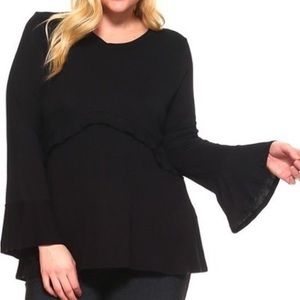 Black Long Flare Sleeve Plus Top NWT